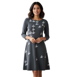 Nine West Digital Bird Print Gray Sweater Dress Size S